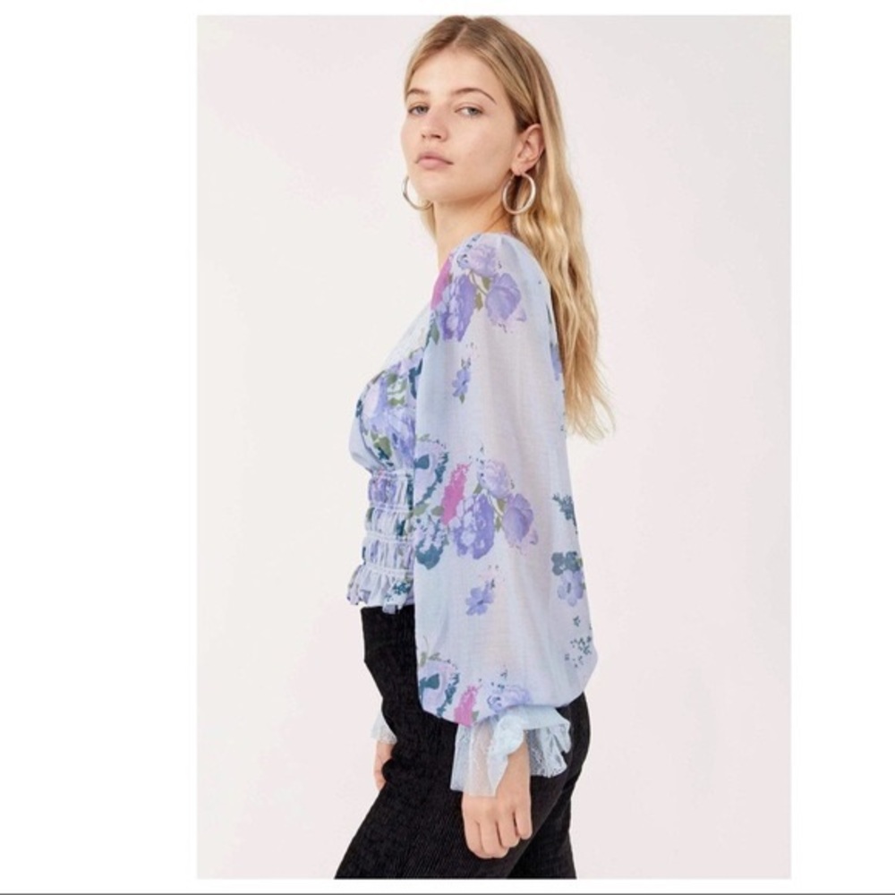 FREE PEOPLE BOHO BLOUSE FLORAL PRINT LACE CROP TOP A3C - Picture 3 of 10